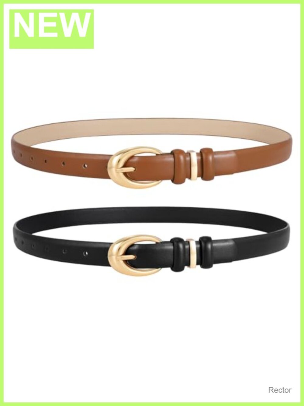 2 Pack Women Faux Leather Belts for Jeans Dress with Gold Buckle